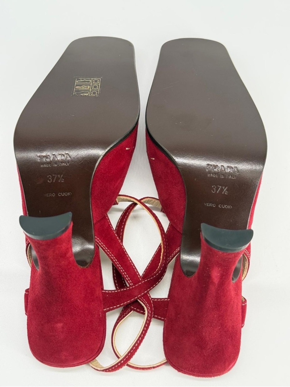 Prada Red Suede T-Strap Slingback Heels Size 37.5 - Picture 6 of 9